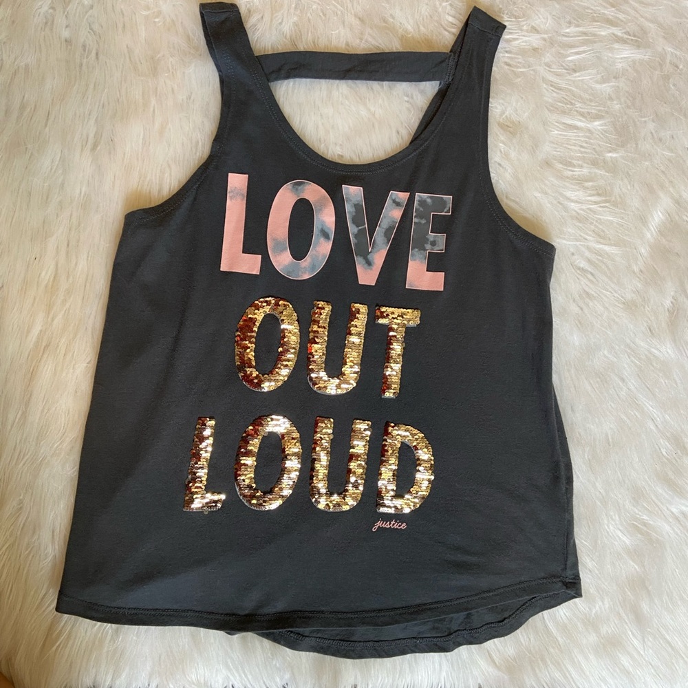 Justice tank top, grey with sequence, 14/16